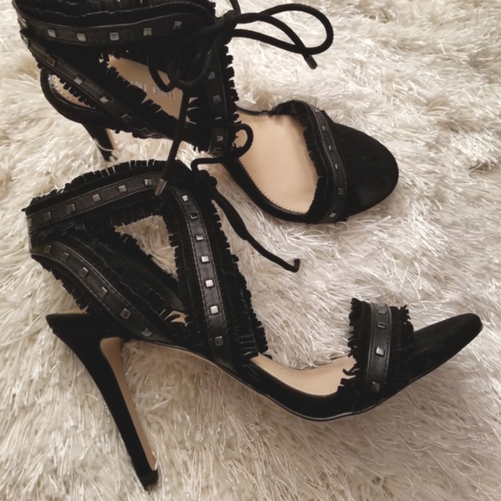 NWT Black Leather & Suede Heels